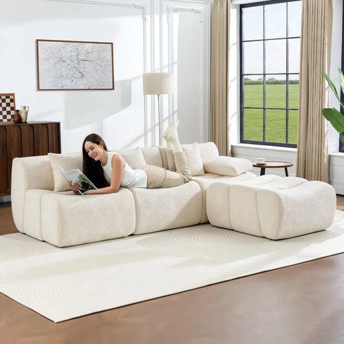 Modular chenille cloud sofa - sofa, l